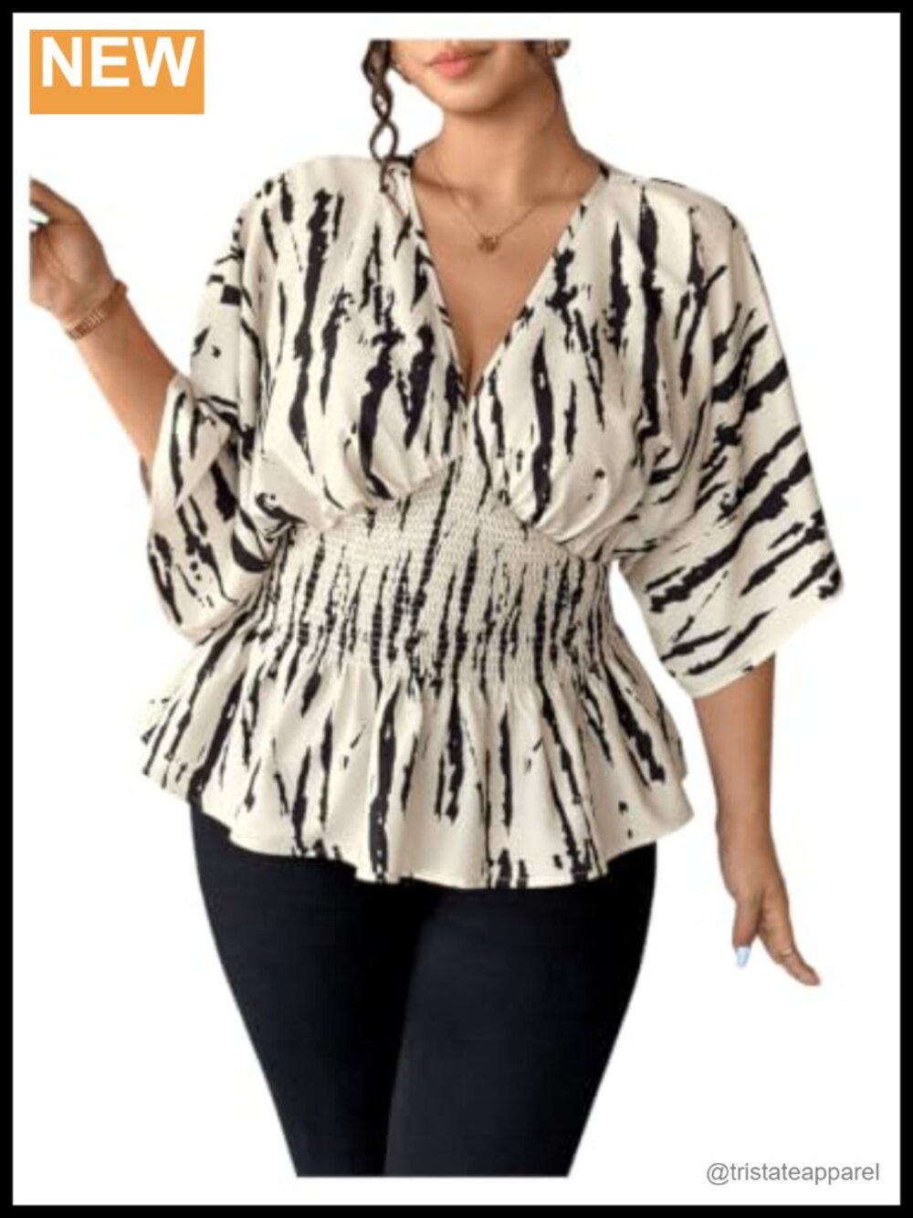 Plus Size Y2k Graphic Ruffle Peplum Blouse, V Neck Short Sleeve Shirred Waist